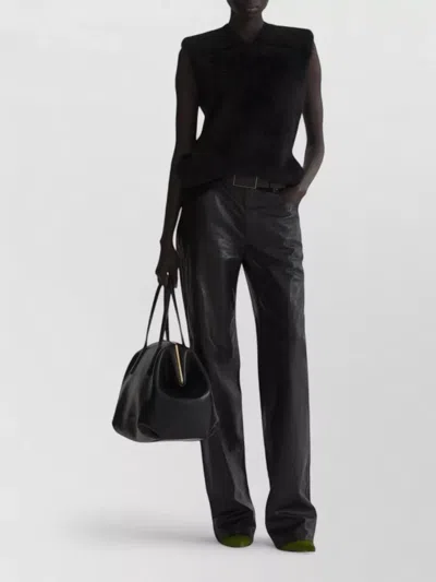 Mugler Knitwear Top Faux Fur Texture V Neckline In Black