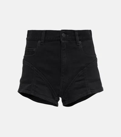 Mugler Contrast Hi-waist Denim & Jersey Shorts In Black
