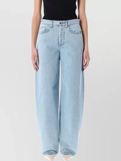 Mugler Lace-up Detail Denim Trousers With Back Pockets In Blue
