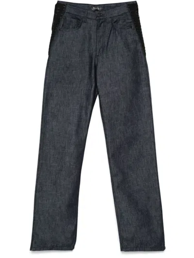 Mugler Lace-up Straight Leg Jeans In Blue