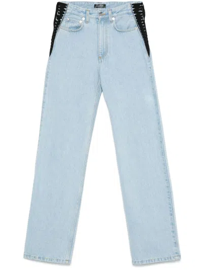 Mugler Lace-up Detail Denim Trousers With Back Pockets In Blue