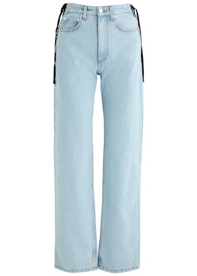 Mugler Lace-up Detail Denim Trousers With Back Pockets In Blue