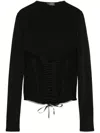 Mugler Long Sleeve Tie Top In Black