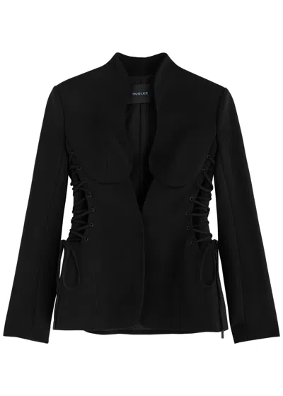 Mugler Lace-up Twill Blazer In Black