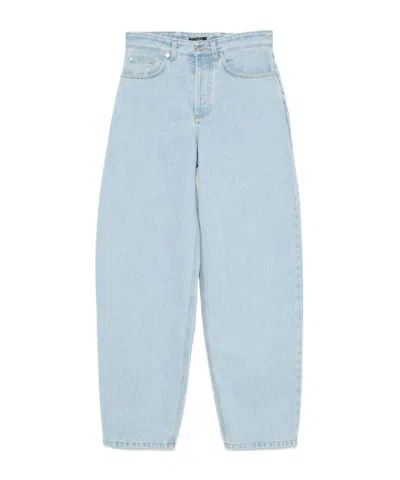 Mugler Lace-up Wide Leg Jeans In Blue
