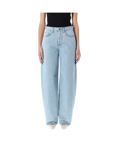 Mugler Lace-up Wide Leg Jeans In Blue