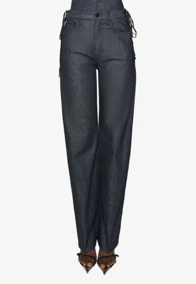 Mugler Lace-up Straight-leg Jeans In Blue