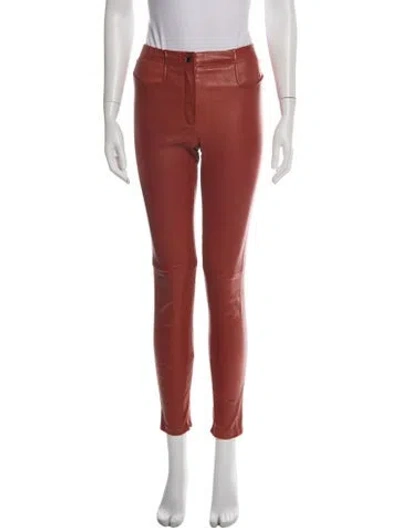Pre-owned Mugler Lamb Leather Skinny Leg Pants In Red