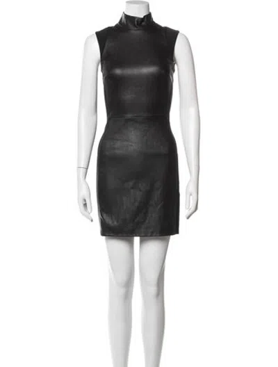 Pre-owned Mugler Lambskin Mini Dress In Grey