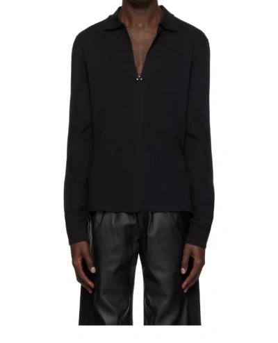 Mugler Lapel Long Sleeve Polo Shirt In Black