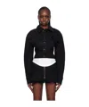 Mugler Lapel Short Denim Coat In Black