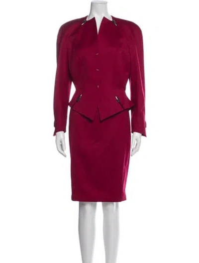 Pre-owned Mugler Late 1980's - Early 1990's Wool Skirt Set In Burgundy