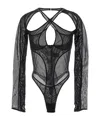 Mugler Black Sheer Mesh Bodysuit In Black