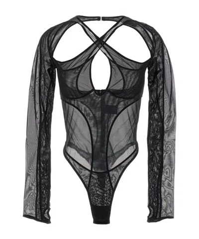 MUGLER MUGLER SHEER PANELLED CUT-OUT BODYSUIT