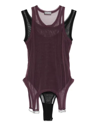 MUGLER LAYERED MESH BODY PLUM AND BLACK