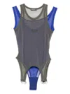 Mugler Layered Mesh Body Woman Sage And Blue In Gray