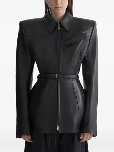 Mugler Leather Fitted Jacket In Black