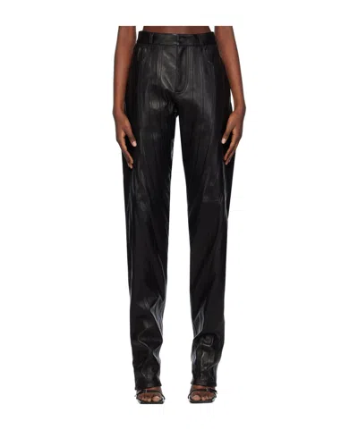 Mugler Leather Low-waist Tapered Trousers In Black