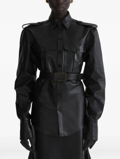 Mugler Leather Military Shirt In Animal Print