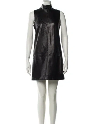 Pre-owned Mugler Leather Mini Dress In Black