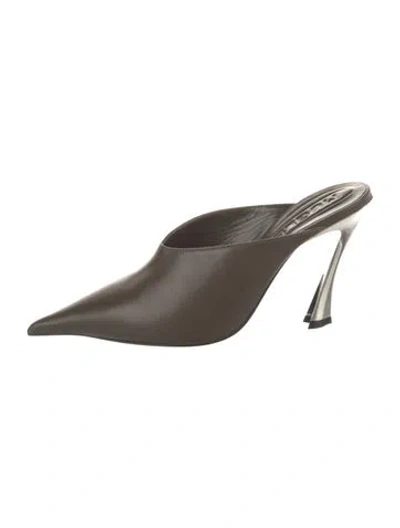 Pre-owned Mugler Leather Mules In Gray