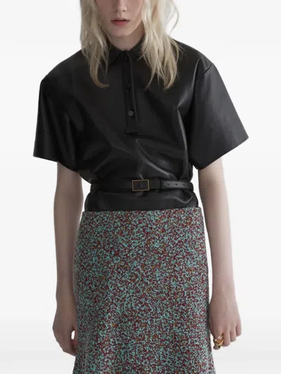 Mugler Leather Polo Shirt In Black