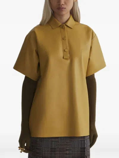 Mugler Leather Polo Shirt In Yellow