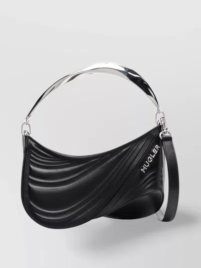Mugler Leather Spiral Curve Shoulder Bag In Black