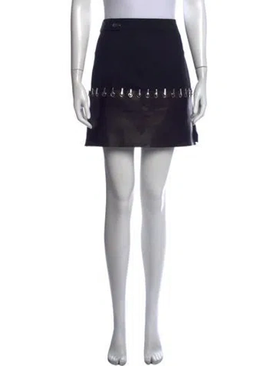 Pre-owned Mugler Leather Trim Embellishment Mini Skirt In Black