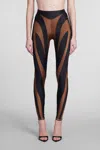 Mugler Brown & Black Shiny Lycra Leggings In Black