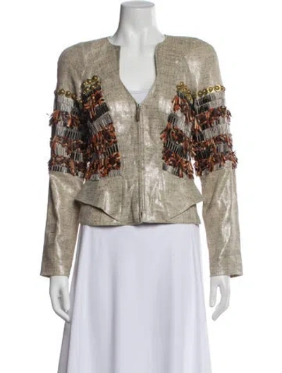 Pre-owned Mugler Linen Printed Evening Jacket W/ Tags In Neutral