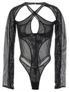 Mugler Black Sheer Mesh Bodysuit In Black