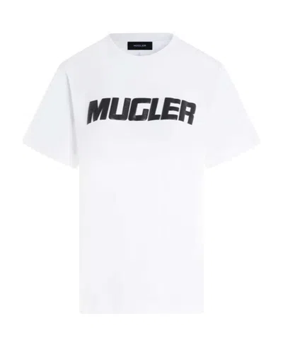 Mugler Rubberised-logo Cotton T-shirt In White