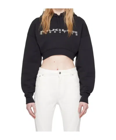 Mugler Logo-detailed Drawstring Cropped Hoodie In Black