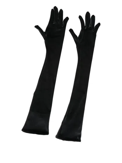Mugler Logo-embellished Long Gloves In Black