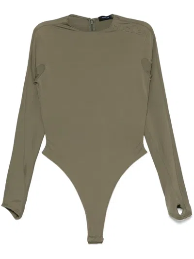 Mugler Logo-embossed Bodysuit In Green