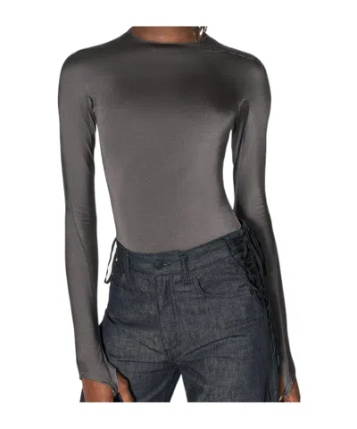 Mugler Logo-embossed Bodysuit In Grey