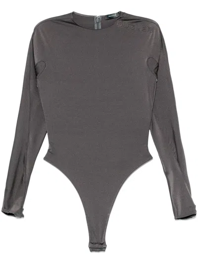 Mugler Logo-embossed Bodysuit In Grey