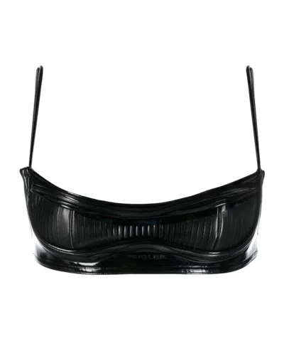 Mugler Logo-embossed Bralette In Black