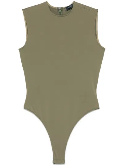 Mugler Logo-embossed Sleeveless Bodysuit In Green