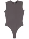 Mugler Logo-embossed Sleeveless Bodysuit In Gray