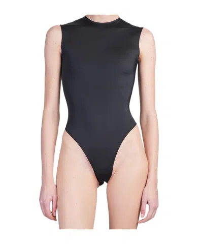 Mugler Logo-embossed Sleeveless Bodysuit In Nude