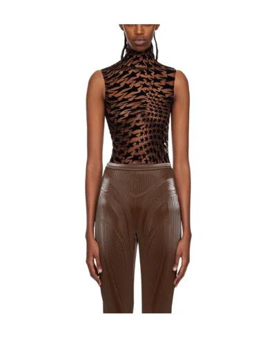 Mugler Logo Jumpsuit In Brown
