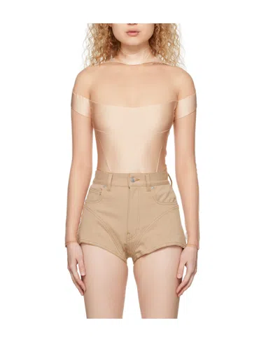 Mugler Logo Jumpsuit In Nude