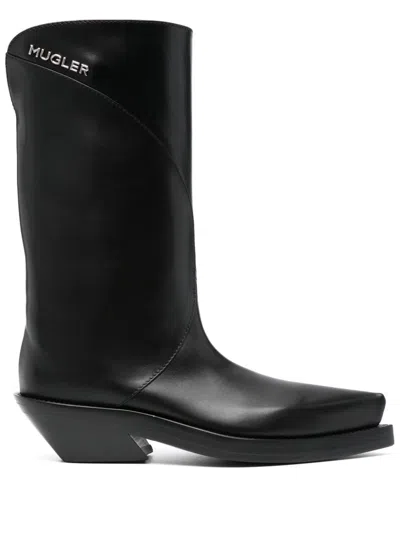 Mugler Logo-lettering Boots In Tl001 Black