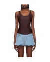 Mugler Burgundy Corseted Tank Top In Brown