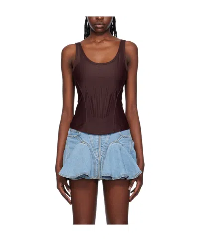 Mugler Burgundy Corseted Tank Top In 7021 Dark Raisin