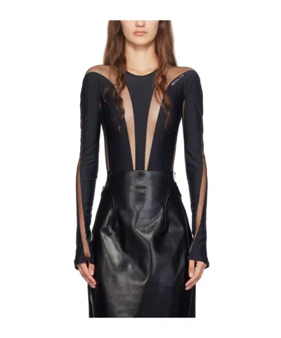 Mugler Logo Long-sleeved Jumpsuit In Black