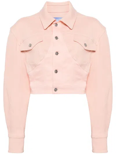 Mugler Logo Patch Denim Jacket In Rosa