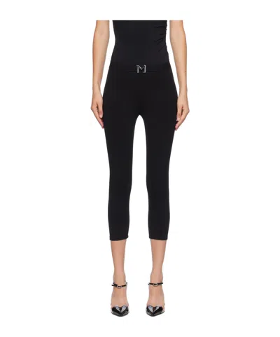 Mugler Logo Plaque Knee-length Trousers In Black